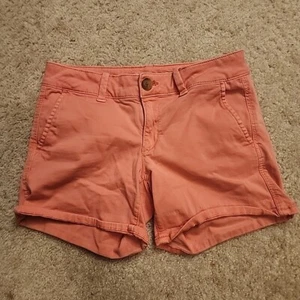 Pantalones Cortos de Denim American Eagle Súper Elastizados Talla 4 Rosa AEO Sarga Tiro Medio - Imagen 1 de 11