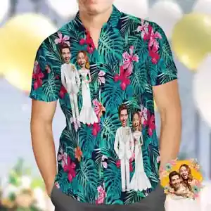 Men's Personalised Hawaiian Wedding Shirt with Custom Face – Unique Gift for Him - Picture 1 of 4
