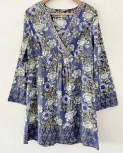 EAST with ANOKHI Tunic Top 14 Blue Floral Hand Block Printed Artisan Collection - Picture 1 of 11