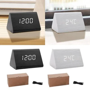 Digital Alarm Clock Wooden Triangle Alarm Clock for Indoor Desktop Gift - Picture 1 of 16