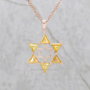 1.54 Ct Triangle Shape Yellow Color Diamond 14K Rose Gold Engagement Pendant - Picture 1 of 9