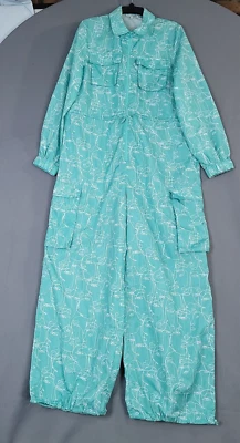 Women's Cargo Jumpsuit Adjustable Ankles Zip Front Long Sleeve Teal Size L - Image 1 of 4