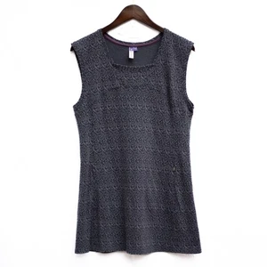 Ibex Merino Wool Sleeveless Tunic Top L Gray Jacquard Knit Zip Pockets Made USA - Picture 1 of 7