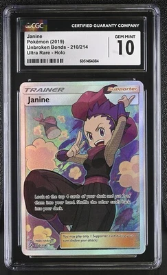 CGC 10 JANINE 210 UNBROKEN BONDS SUN & MOON FULL ART TRAINER POKEMON - Image 1 of 2
