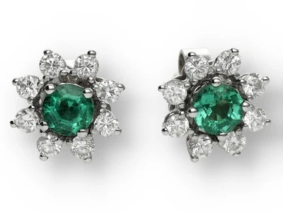 Smaragd Brillant Ohrstecker Ohrringe Damen in 750 Weißgold ca. 0,48 ct. - Bild 1 von 3