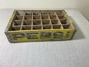 Pepsi Wood Yellow blue Soda Crate vtg Advertising Box Antique 24 divided cola - Picture 1 of 7