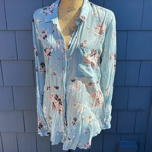 Blusa Anthropología, Tela y Piedra XL Algodón Transparente Azul Floral Romántica - Imagen 1 de 9