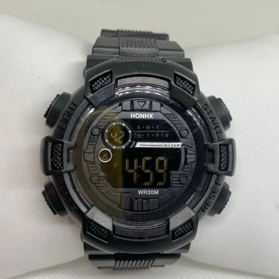 Honhx Hombre Reloj Digital 45mm 30MWR Cuarzo Negro Plástico Banda Funcionando Foto 1 de 4