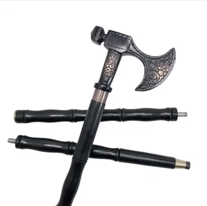 Bastón de madera de diseño hecho a mano acabado antiguo hacha vikinga bastón - Imagen 1 de 4