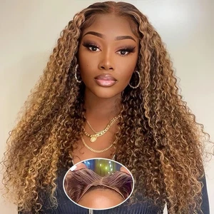 Highlight Ombre 4/27 Human Hair Wear and Go Glueless Wigs Deep Wave Curly Wet... - Picture 1 of 6