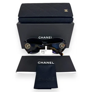 Chanel Sunglasses ch5508A 714/3 Brown Tortoise Gold CC Logo with Case NWT - Picture 1 of 12