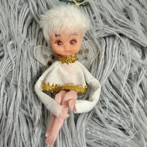 Pixie Engel Knie Umarmung Weihnachtsschmuck JAPAN gepunktet Tüll Flügel Vintage Fee - Bild 1 von 6