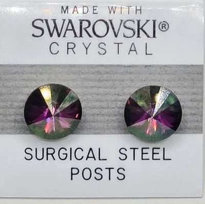 Purple Earrings 11mm Crystal Round Made with Swarovski Elements - Image 1 of 3