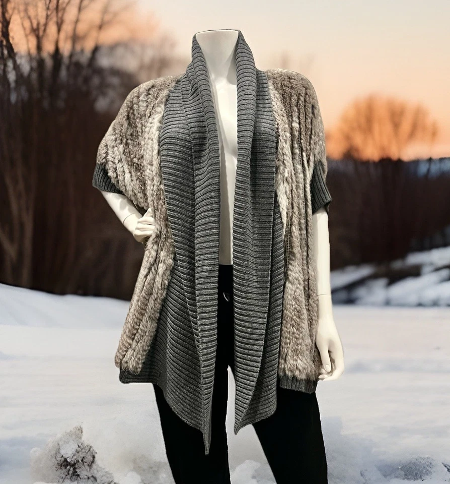 Haute Hippie Women’s M/L Grey Wool And Knitted Fur Vest - Image 1 of 1