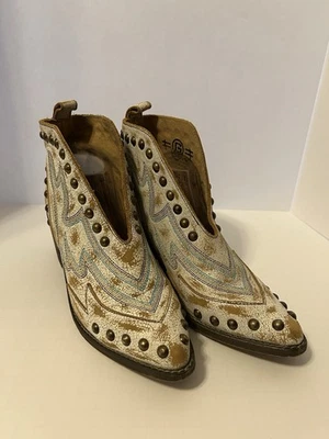 Botines Circle G Damas Blancos Sin Cordones Desgastados Bordados Talla 8 Foto 1 de 4