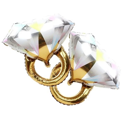 Globos anillo diamantes para boda, 2 piezas decoración aluminio, oro Foto 1 de 4