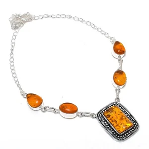 Baltic Amber Gemstone Handmade 925 Sterling Silver Jewelry Necklace Size 18" - Picture 1 of 1