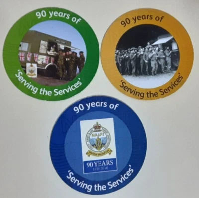 3th S.E. Set,  EFI/NAAFI/AAFES 5, 10 & 25 cents Pogs  from 2010  About Uncir. - Image 1 of 2