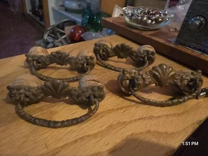 Antique Brass Drawer Pulls Dresser Handle Drop Vintage Set Of 4 - Picture 1 of 5