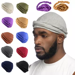 Mens Turban Head Wrap Satin Lined Head Scarf Turban Hijab Hat Cap Cover❥ - Picture 1 of 35