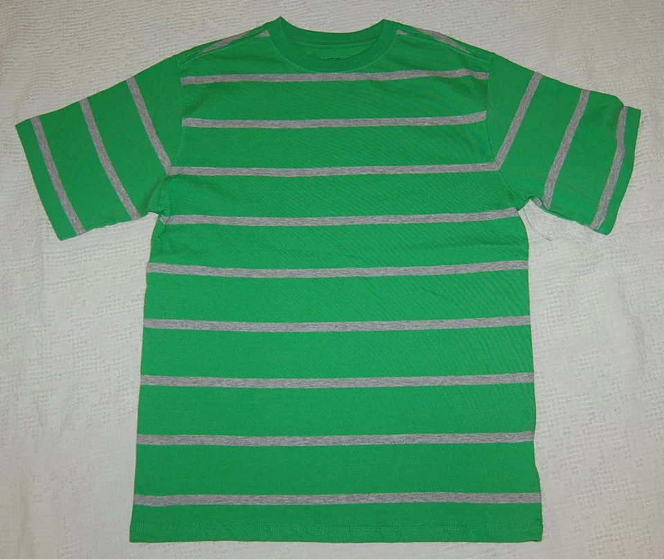 Camiseta para niños S/S VERDE BRILLANTE Delgada Gris Rayas CUELLO REDONDO Talla 2XL 18 Foto 1 de 1