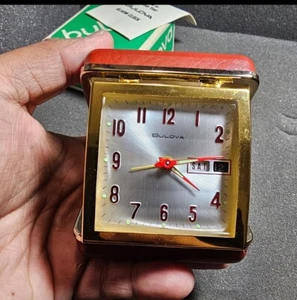 Vintage 1960's Bulova Travel Day & Date Alarm Clock Table Clock Mechanical Wind - Picture 1 of 10