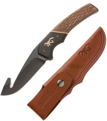 Cuchillo Fijo Browning Hunter 3.5" 440C Hoja de Acero Gancho Hoja Completa Mango de Madera Foto 1 de 3