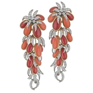 Syn Coral Dangle Earrings 925 Sterling Silver Vintage Style Fine Women Jewelry - Picture 1 of 9
