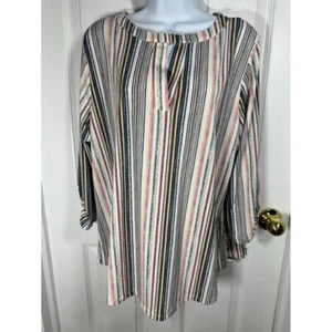 Cure Striped Blouse Keyhole Button Cuff Long Sleeve Multicolor 1XL - Picture 1 of 6