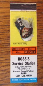 ROSS'S STANDARD GASOLINERA MATCHBOOK CUBIERTA: CLINTON, OHIO 1950S MATCHCOVER -B22 - Imagen 1 de 2