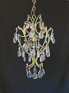 Antique Vintage brass and Crystal chandelier with 1 Light Ceiling Light - Picture 1 of 13