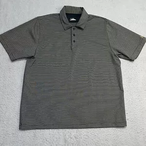 Under Armour Men Polo Shirt Large Heatgear Black Striped Short Sleeve Activewear - Picture 1 of 10