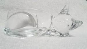 Klarglas Katze Katze Figur schwer Schmuck Schale Skulptur liegend Kunstglas - Bild 1 von 12