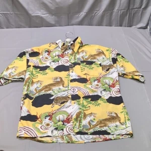 Billion Bay Herren gelb grün Button Down Hemd Tiger Dragon Print Größe XXL - Bild 1 von 6