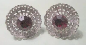 Gemelos de diseño de borde plateado vintage, estrás rojo - Imagen 1 de 2