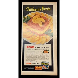 Hormel Spam Fiesta Loaf Vintage Color Print Ad 50s California Peaches Recipe - Picture 1 of 6