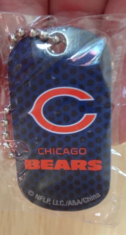 NFL Football Keychain Dog Luggage Tag 4" Bead Chain Chicago Bears Cover