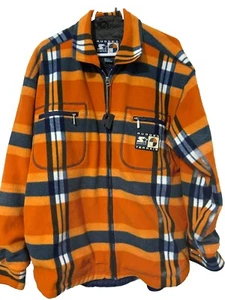 Vintage 90s Starter Rugged Terrain Orange Blue Plaid Fleece Zip Up Jacket Small - Bild 1 von 8