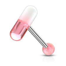 316L Surgical Steel Ball Barbells Tongue Ring UV Reacting 2 Color Acrylic Pills