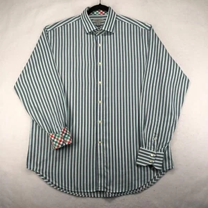 THOMAS DEAN Men's Shirt Size XL Striped Blue Flip Cuff - Picture 1 of 13