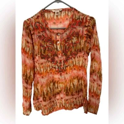 Женский пуловер Sundance с вышивкой шелковый топ размер XS галстук краситель длинные рукава богемное - Изображение 1 из 4