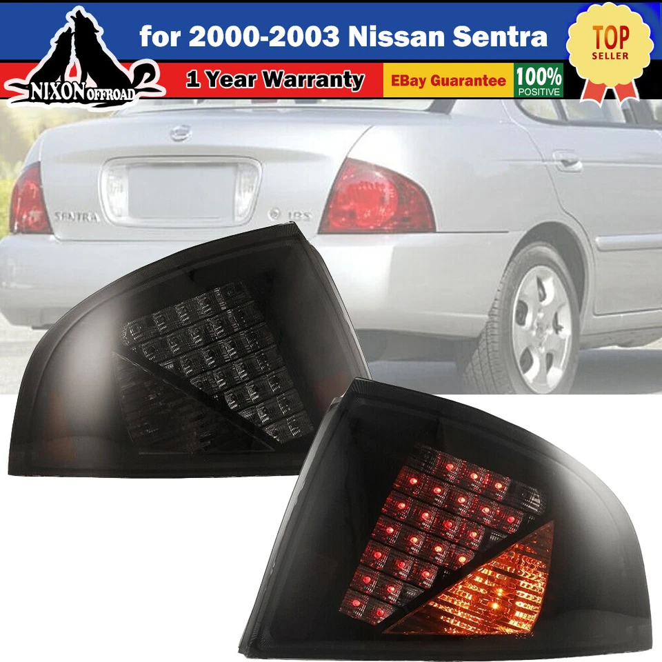 LED Tail Lights Pair for 2000-2003 Nissan Sentra Left Right Side--- Black/Smoke Foto 1 de 4