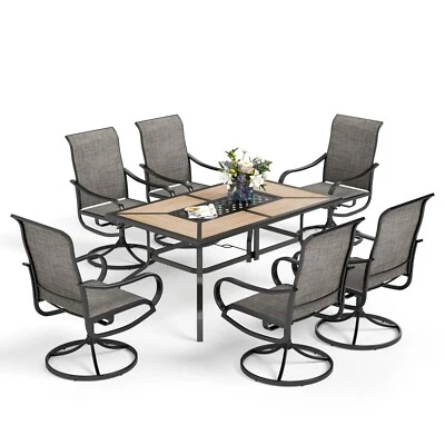 Juego de mesa rectangular de metal y sillas giratorias para patio de 7 piezas Foto 1 de 4