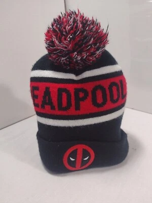 MARVEL Comics DEADPOOL Black Red White Knit BEANIE SKI HAT CAP TOBOGGAN  - Image 1 of 4