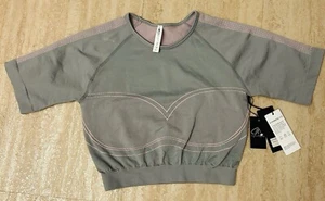 Kimberley C. Grey/pink work out crop top polyester / spandex seamless NWT large - Picture 1 of 6
