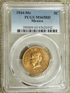 1944 Mo Mexico 5 Centavos PCGS MS65RD # M5C 1944-MO ( Low Price) - Picture 1 of 1