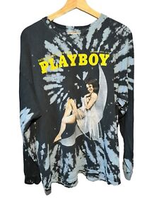 Playboy Mens T Shirt L Large Gray Logo Graphic Print Long Sleeve Crew Neck Tee