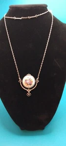 Vintage 24" handbemalter Emaille und Sterlingsilber Anhänger - Bild 1 von 7