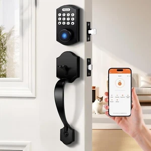 NOB Probrico Smart serratura porta anteriore impronta digitale app senza chiave set maniglie ingresso nero - Foto 1 di 8