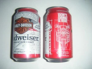 2 Budweiser HARLEY DAVIDSON Don' Drink & Ride Empty Beer Can Limited Edition - Picture 1 of 5